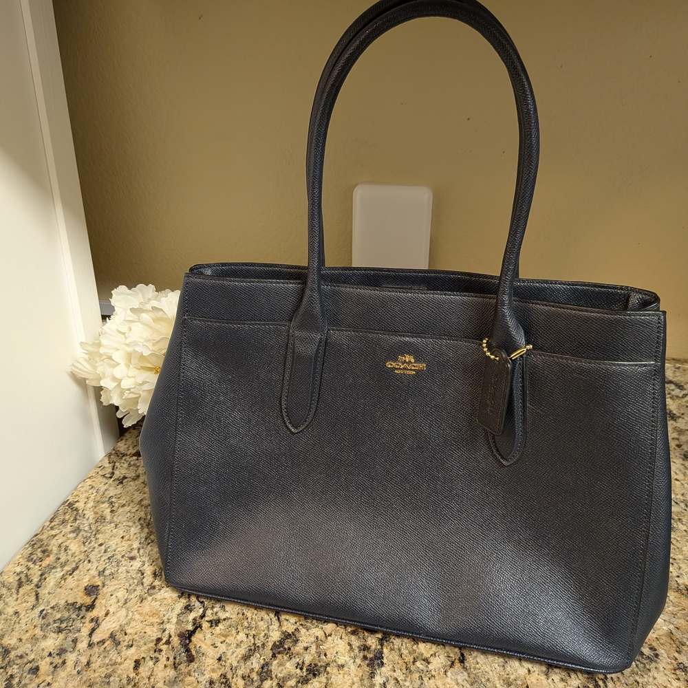 Coach Dark Navy Blue Leather Tote Bag